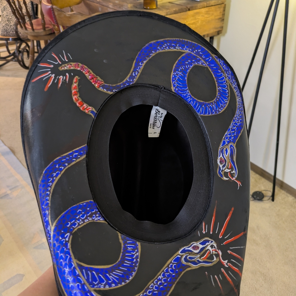 Cowboy Black Hat with Blue and Red Snake Design
